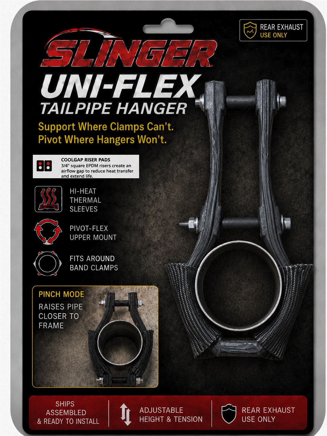 Slinger™ Universal Flex Exhaust Hanger Kit – No-Weld, Fits 2.5" to 4" Pipe